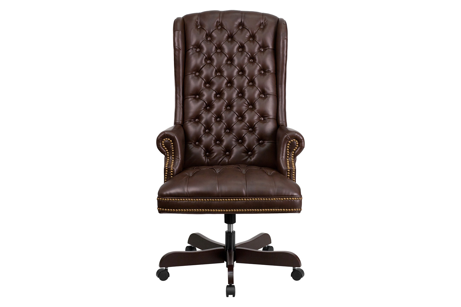 BLNK Turner LeatherSoft High-Back Traditional Fully Tufted Executive Swivel Ergonomic Office Chair with Arms - Brown