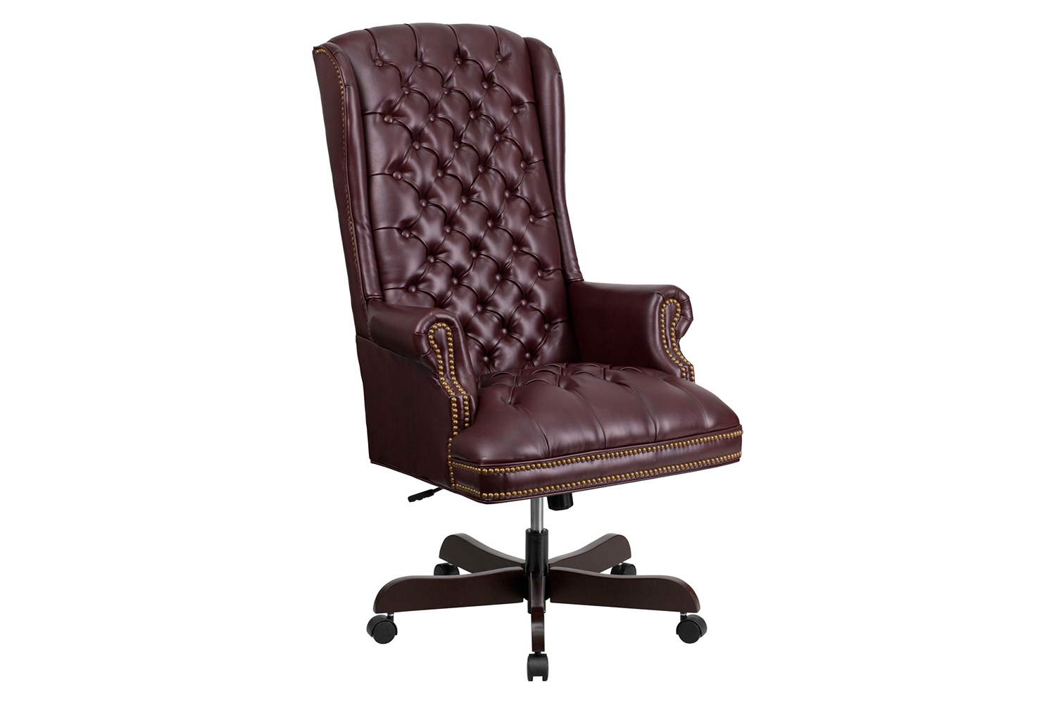 BLNK Turner LeatherSoft High-Back Traditional Fully Tufted Executive Swivel Ergonomic Office Chair with Arms - Burgundy