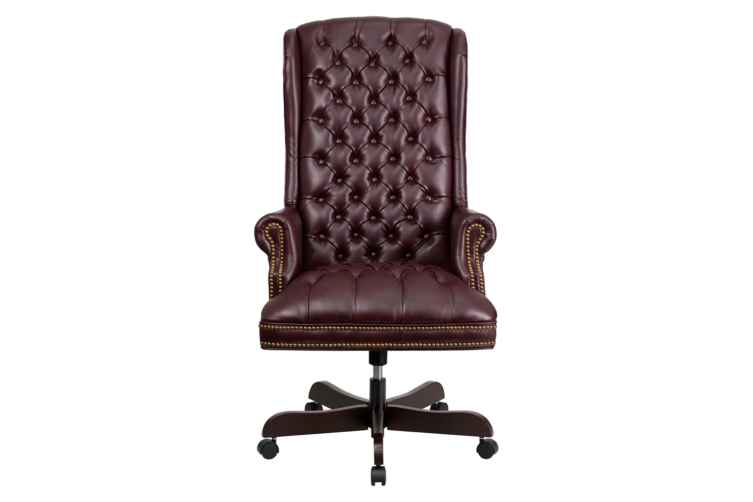 BLNK Turner LeatherSoft High-Back Traditional Fully Tufted Executive Swivel Ergonomic Office Chair with Arms - Burgundy