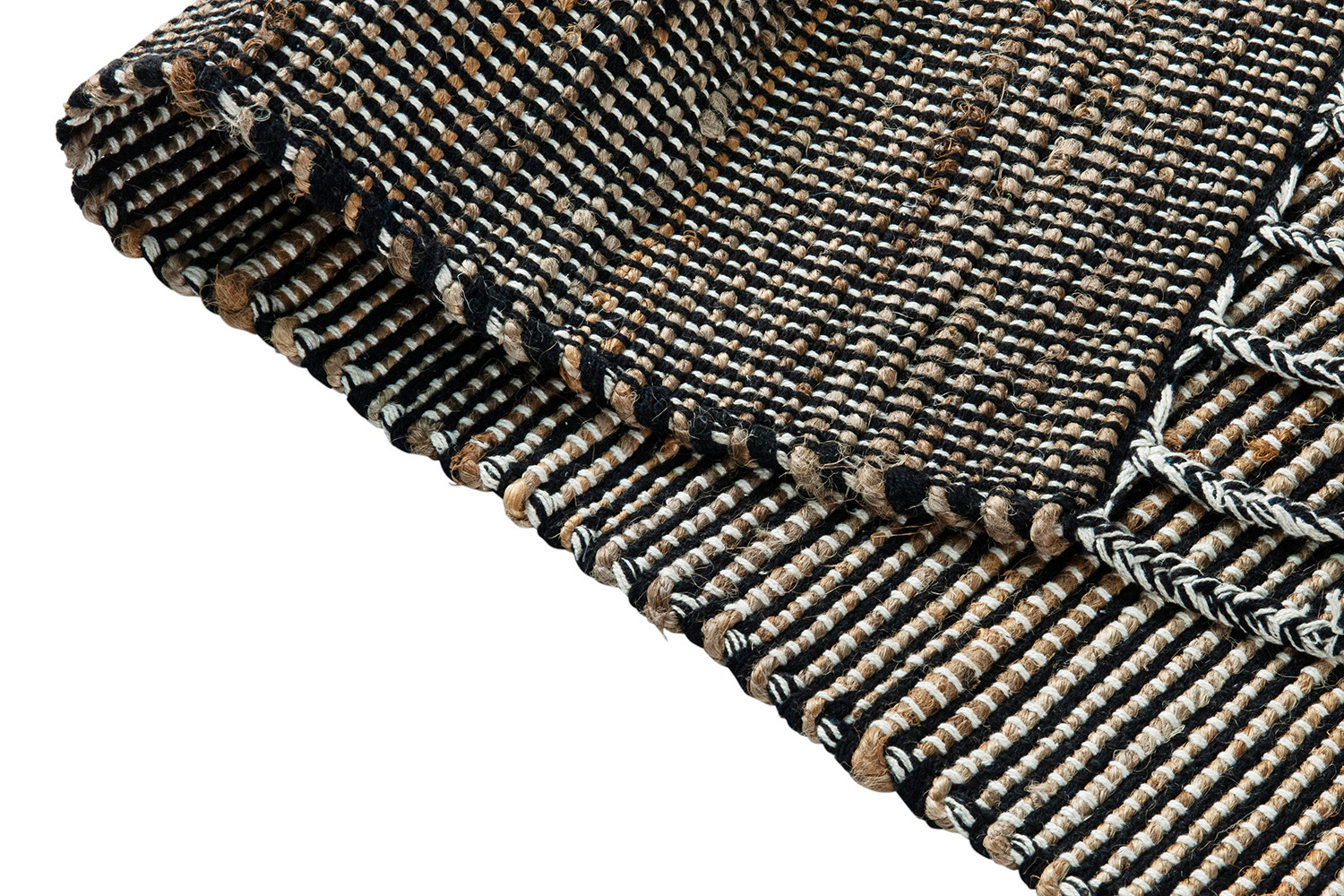 BLNK - Doris Hand Woven Jute and Cotton Blend Area Rug with Braided Tassels in Black and Jute