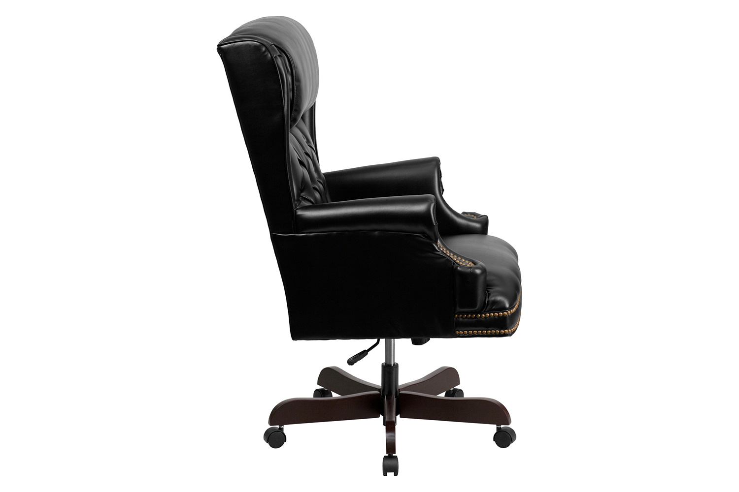 BLNK Ainslie LeatherSoft High-Back Traditional Tufted Executive Ergonomic Office Chair with Oversized Headrest and Nail Trim Arms - Black