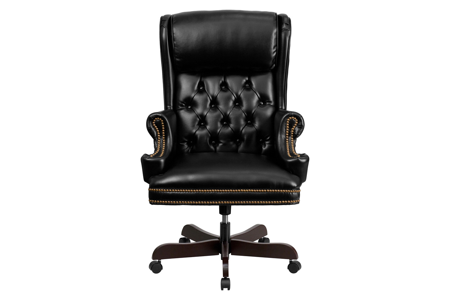 BLNK Ainslie LeatherSoft High-Back Traditional Tufted Executive Ergonomic Office Chair with Oversized Headrest and Nail Trim Arms - Black