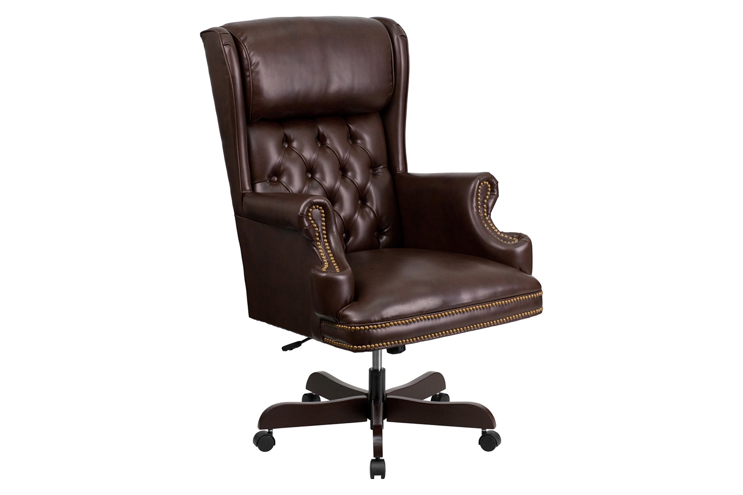 BLNK™ Ainslie LeatherSoft High-Back Traditional Tufted Executive Ergonomic Office Chair with Oversized Headrest and Nail Trim Arms - Brown