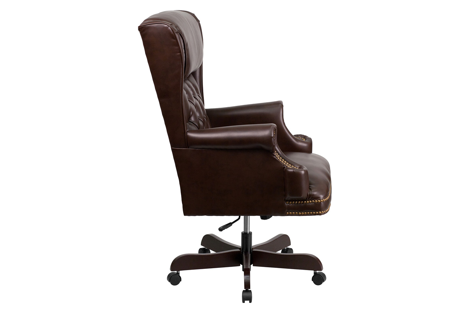 BLNK™ Ainslie LeatherSoft High-Back Traditional Tufted Executive Ergonomic Office Chair with Oversized Headrest and Nail Trim Arms - Brown