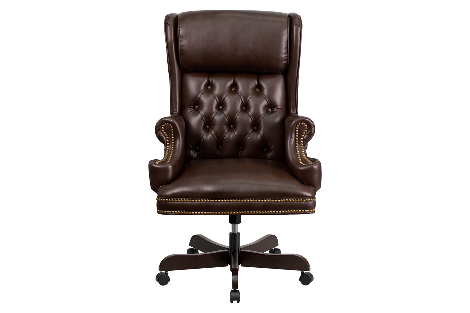 BLNK™ Ainslie LeatherSoft High-Back Traditional Tufted Executive Ergonomic Office Chair with Oversized Headrest and Nail Trim Arms - Brown