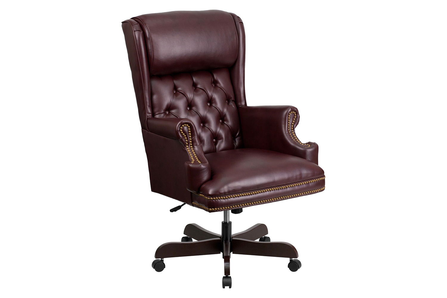 BLNK™ Ainslie LeatherSoft High-Back Traditional Tufted Executive Ergonomic Office Chair with Oversized Headrest and Nail Trim Arms - Burgundy