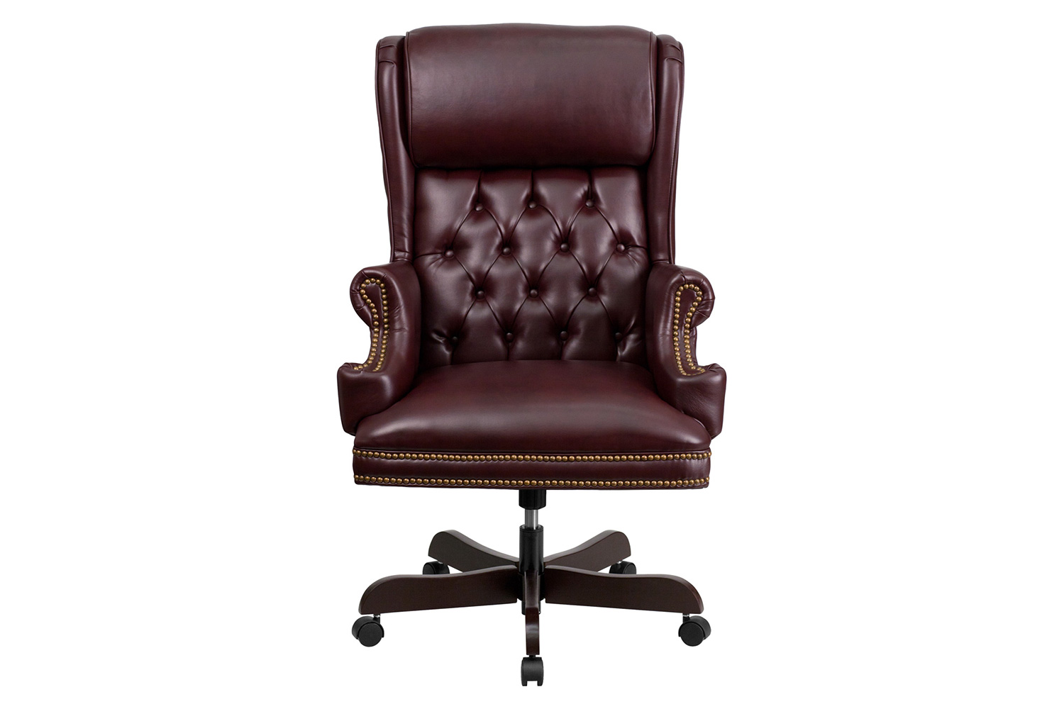 BLNK™ Ainslie LeatherSoft High-Back Traditional Tufted Executive Ergonomic Office Chair with Oversized Headrest and Nail Trim Arms - Burgundy