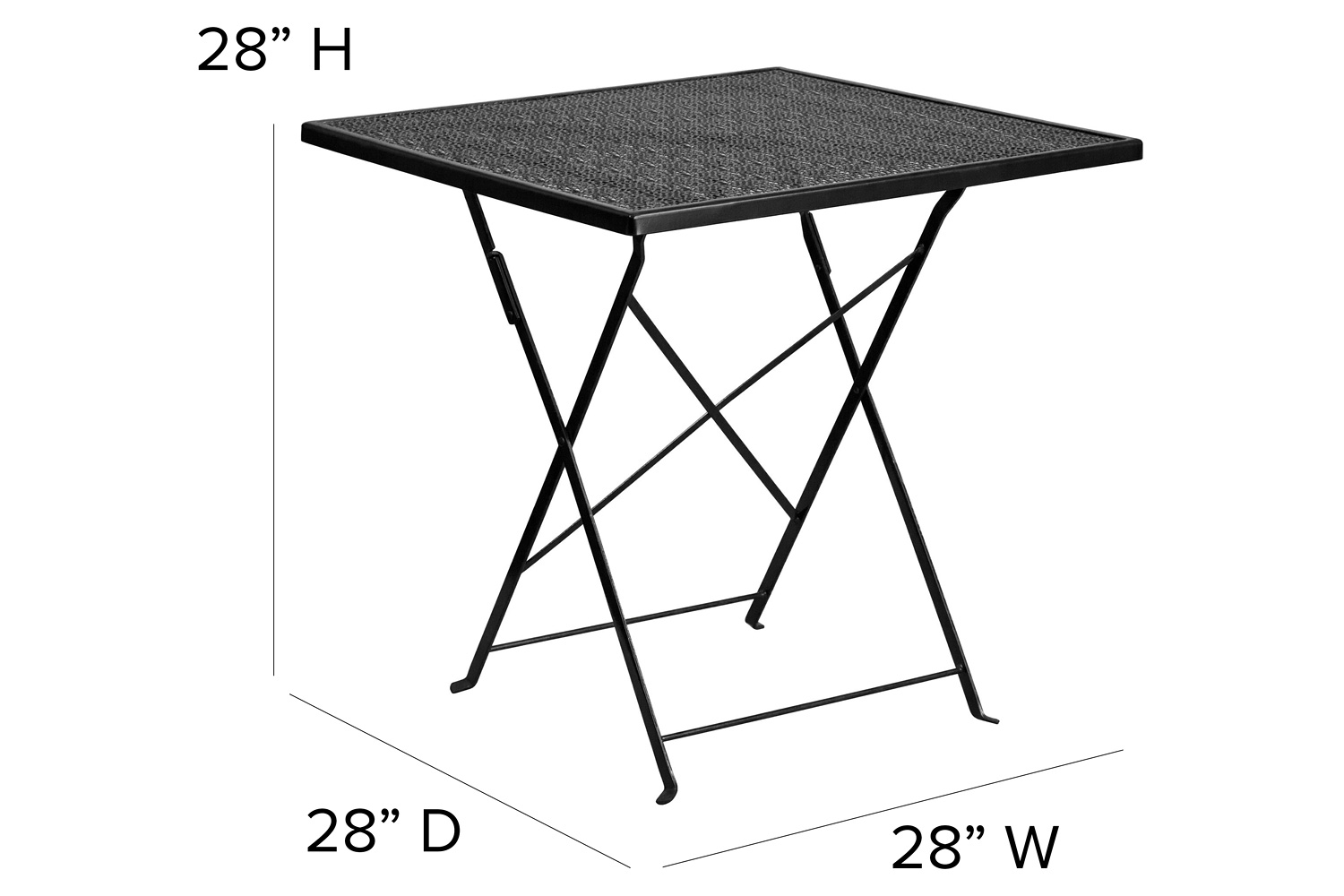 BLNK Oia Commercial Square Steel Indoor-Outdoor Folding Patio Table - Black, 28"W