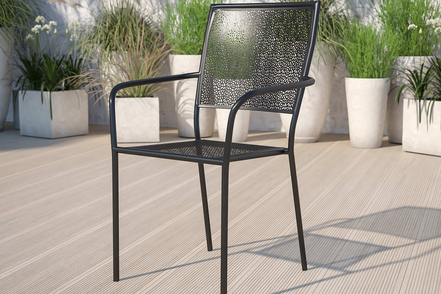 BLNK Oia Commercial Steel Indoor-Outdoor Patio Arm Chair with Square Back