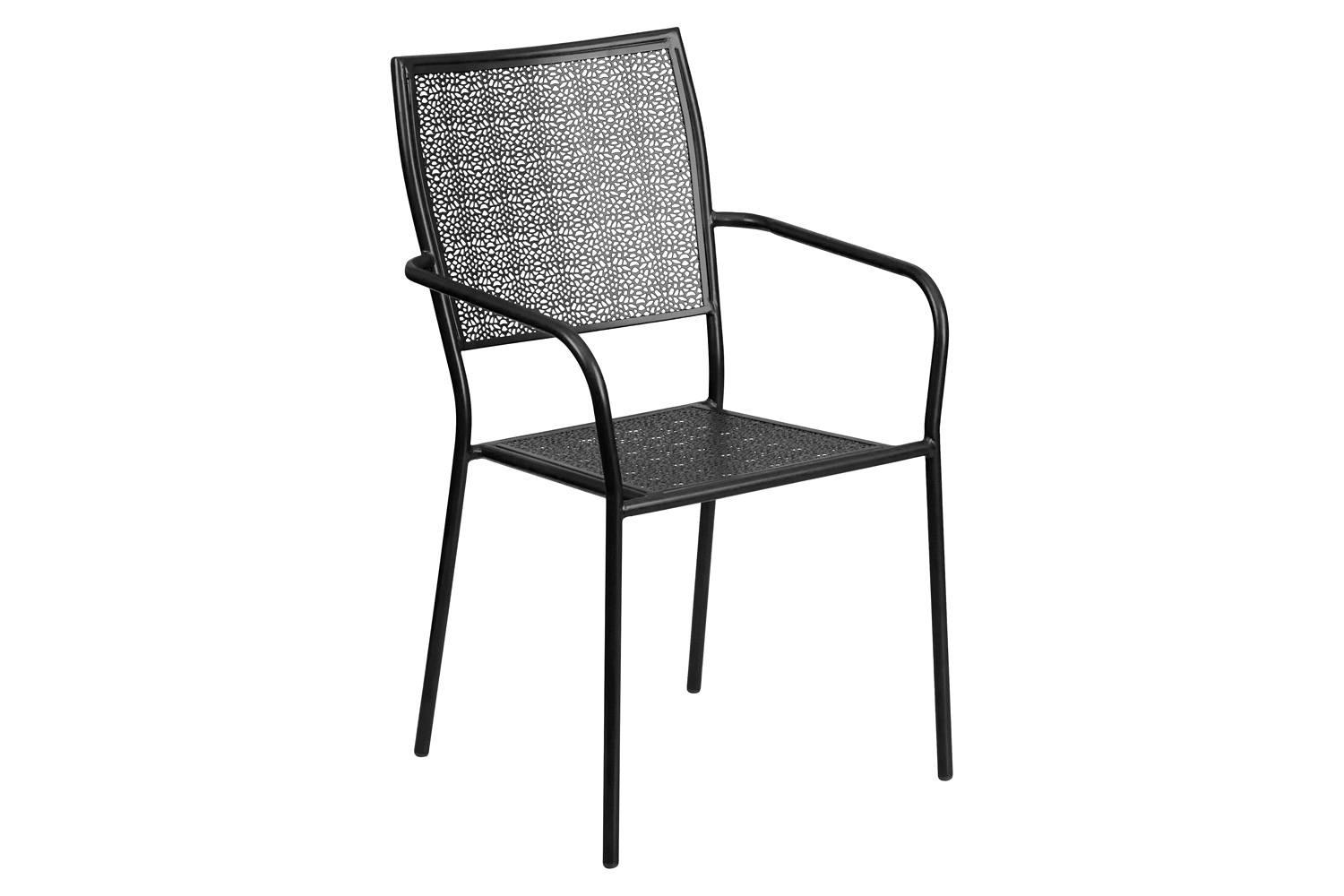 BLNK Oia Commercial Steel Indoor-Outdoor Patio Arm Chair with Square Back - Black