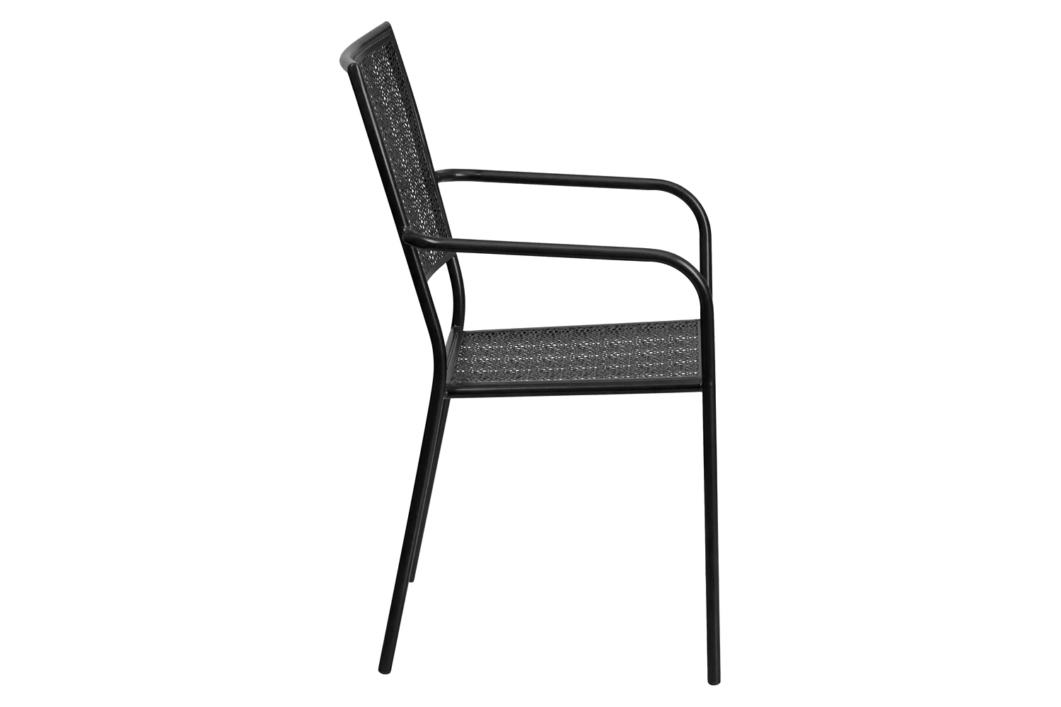 BLNK Oia Commercial Steel Indoor-Outdoor Patio Arm Chair with Square Back - Black