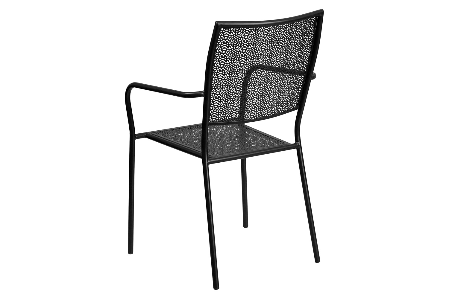 BLNK Oia Commercial Steel Indoor-Outdoor Patio Arm Chair with Square Back - Black