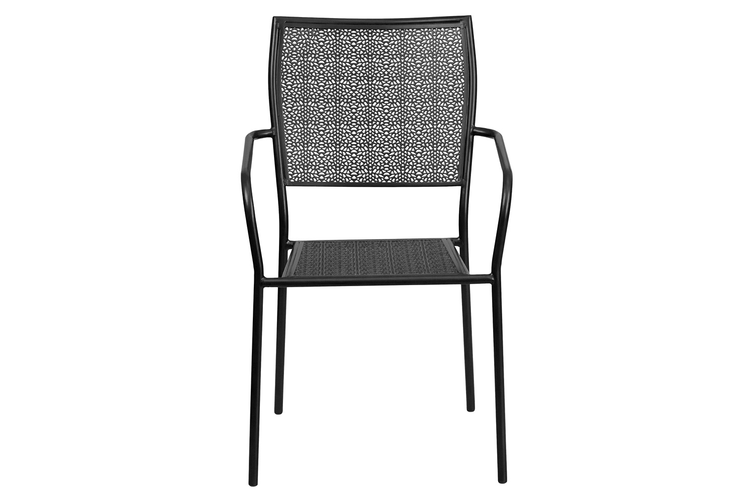 BLNK Oia Commercial Steel Indoor-Outdoor Patio Arm Chair with Square Back - Black