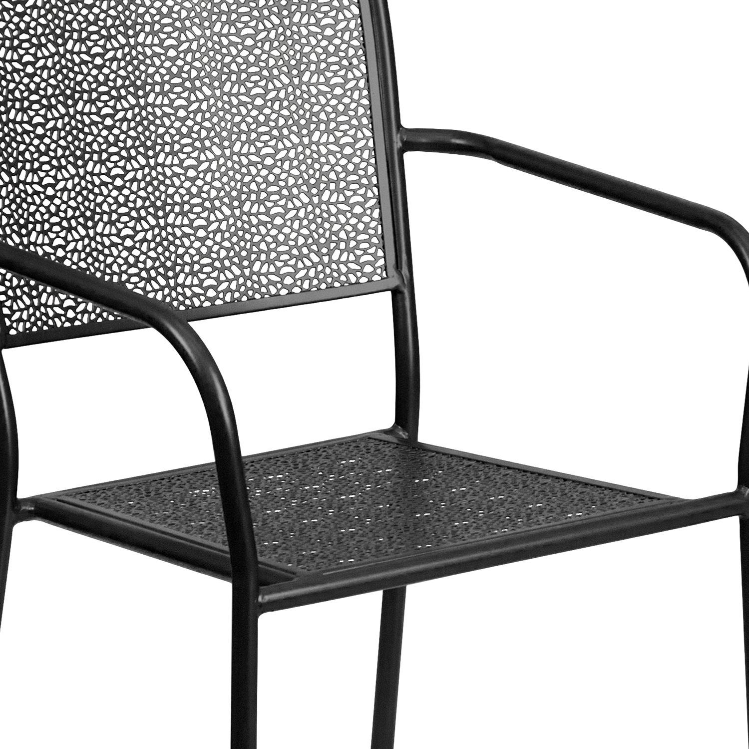 BLNK Oia Commercial Steel Indoor-Outdoor Patio Arm Chair with Square Back - Black