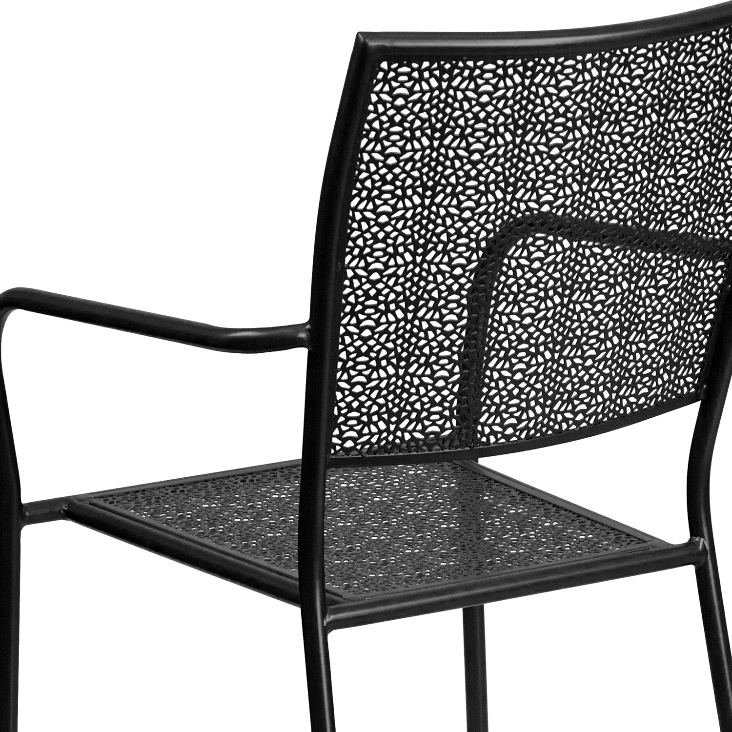 BLNK Oia Commercial Steel Indoor-Outdoor Patio Arm Chair with Square Back - Black