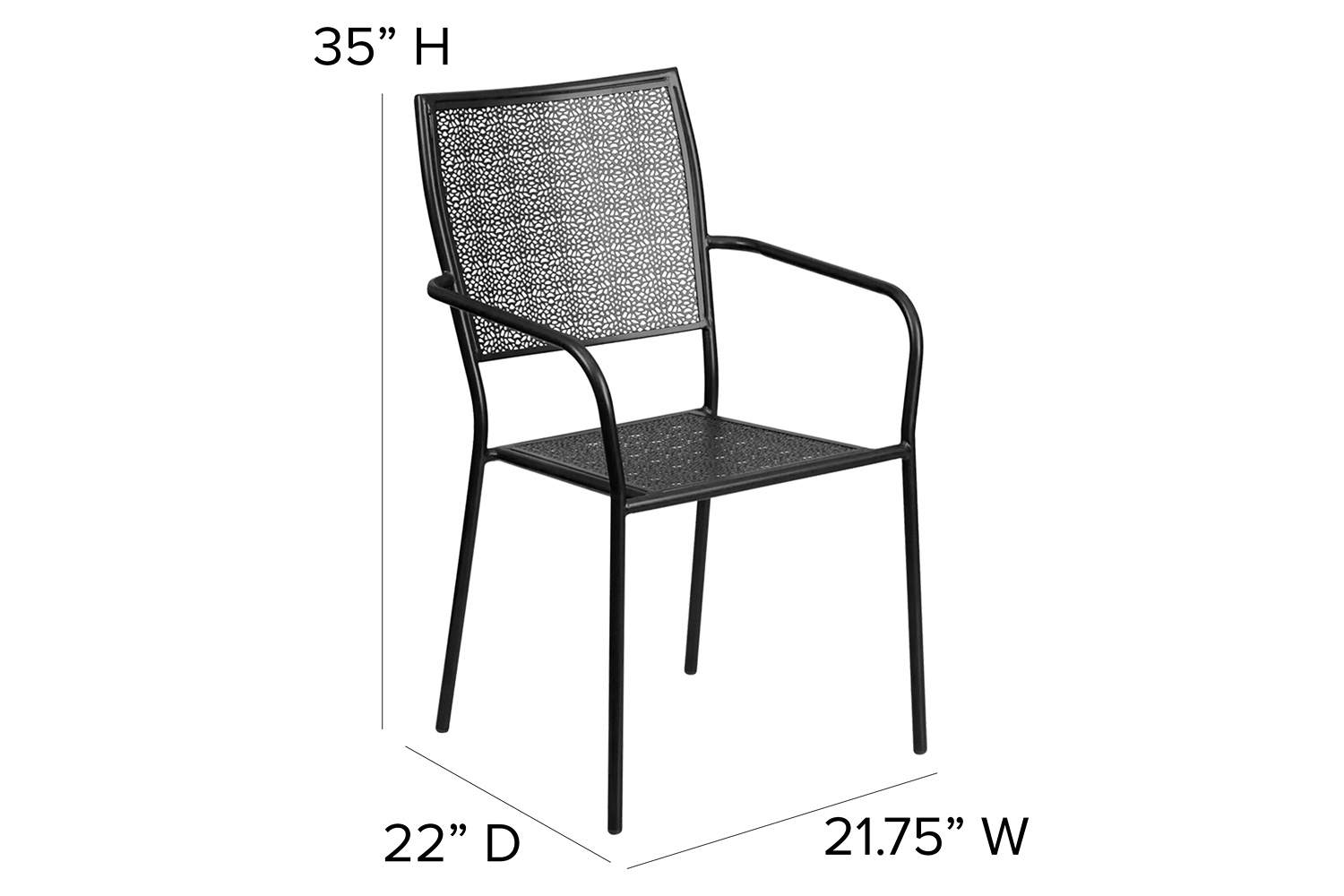 BLNK Oia Commercial Steel Indoor-Outdoor Patio Arm Chair with Square Back - Black