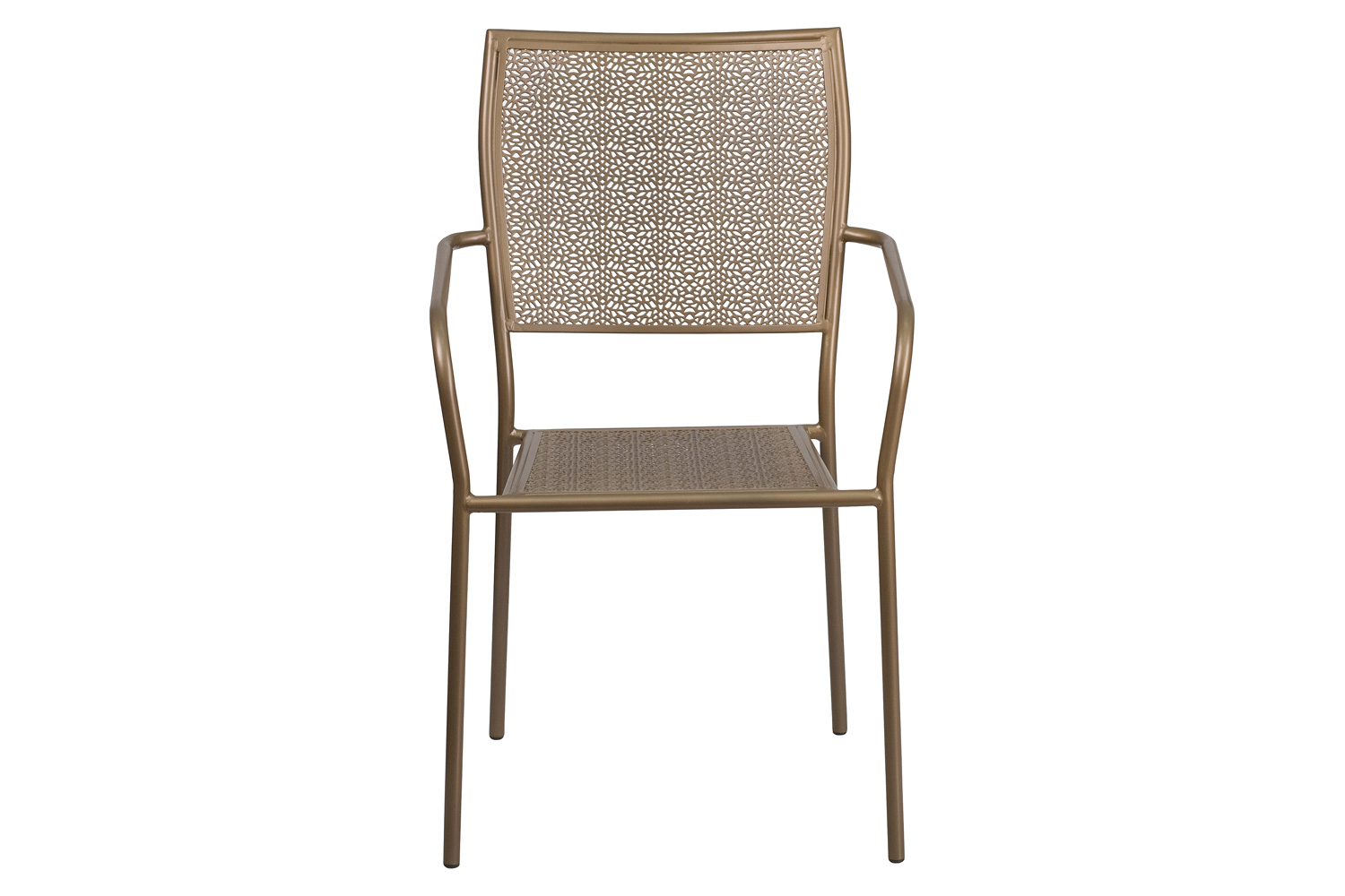 BLNK Oia Commercial Steel Indoor-Outdoor Patio Arm Chair with Square Back - Gold