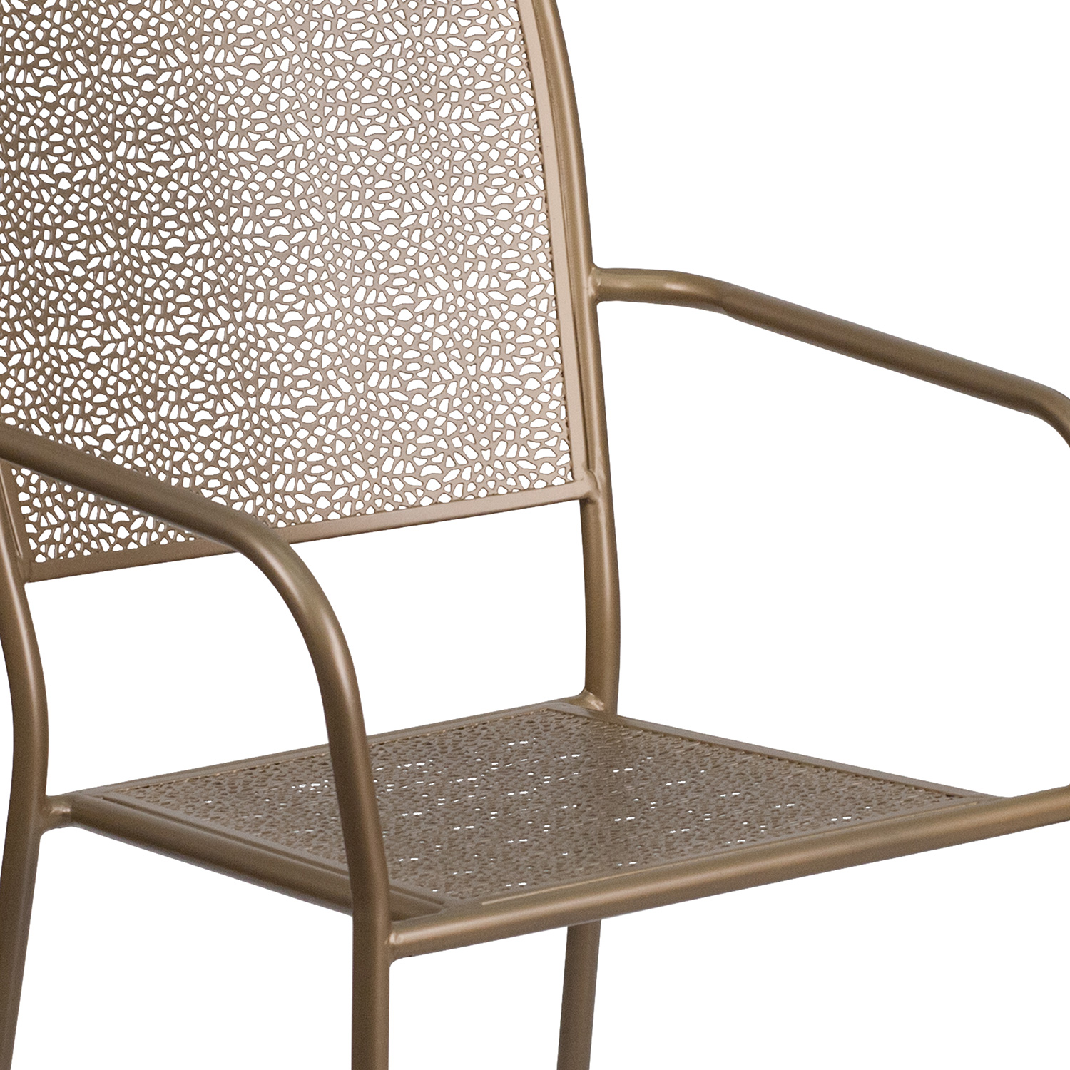 BLNK Oia Commercial Steel Indoor-Outdoor Patio Arm Chair with Square Back - Gold