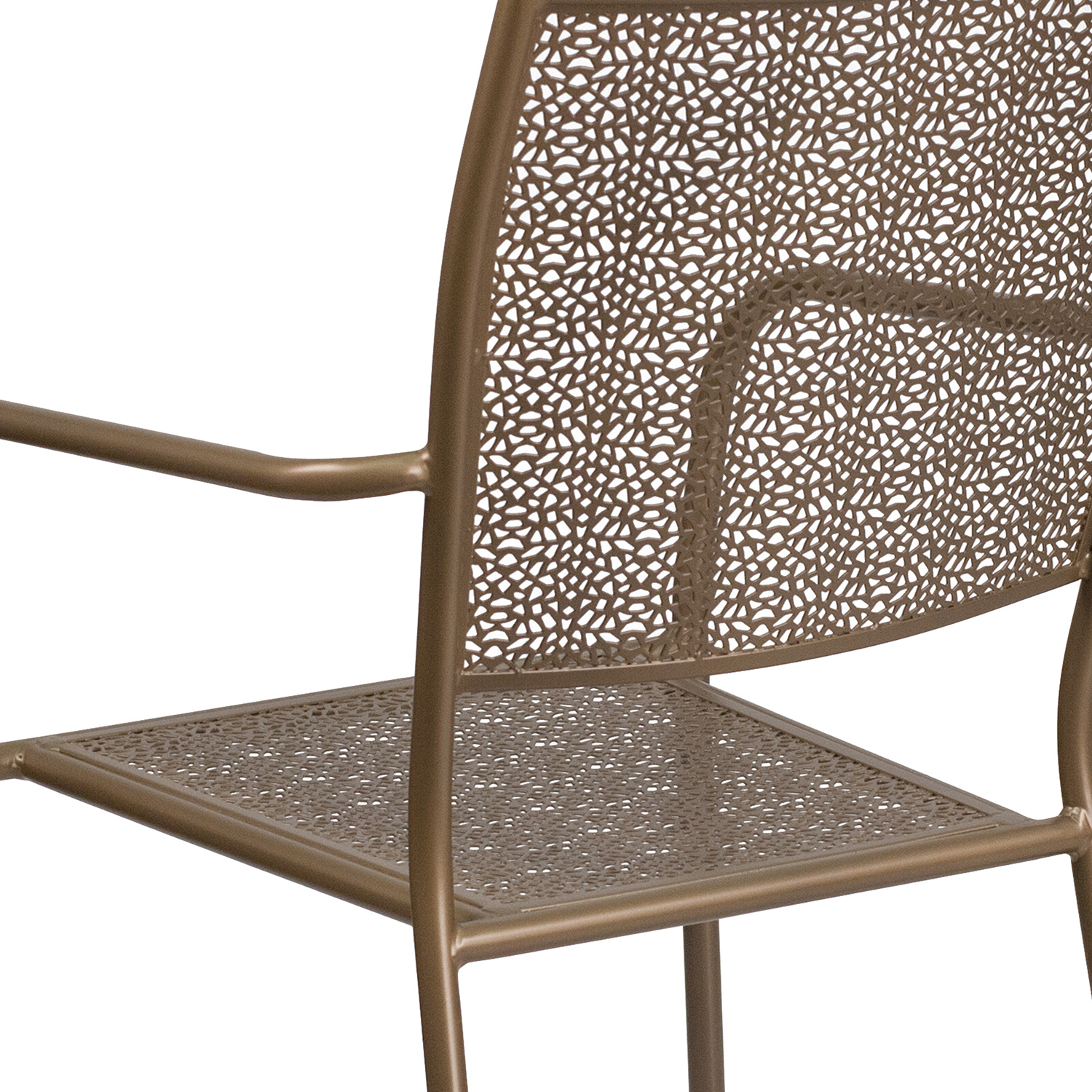 BLNK Oia Commercial Steel Indoor-Outdoor Patio Arm Chair with Square Back - Gold