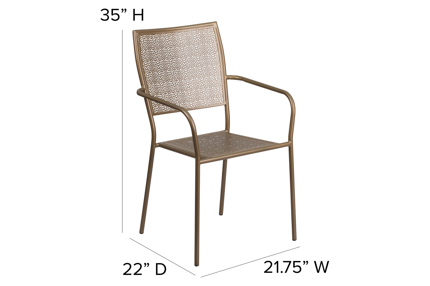 BLNK Oia Commercial Steel Indoor-Outdoor Patio Arm Chair with Square Back - Gold