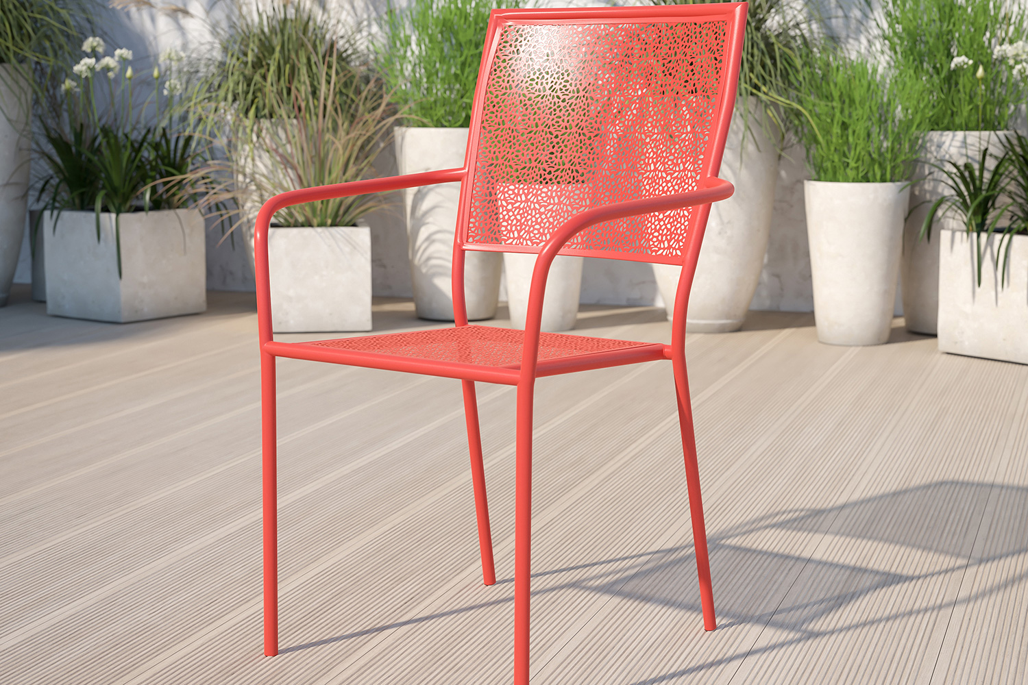 BLNK Oia Commercial Steel Indoor-Outdoor Patio Arm Chair with Square Back