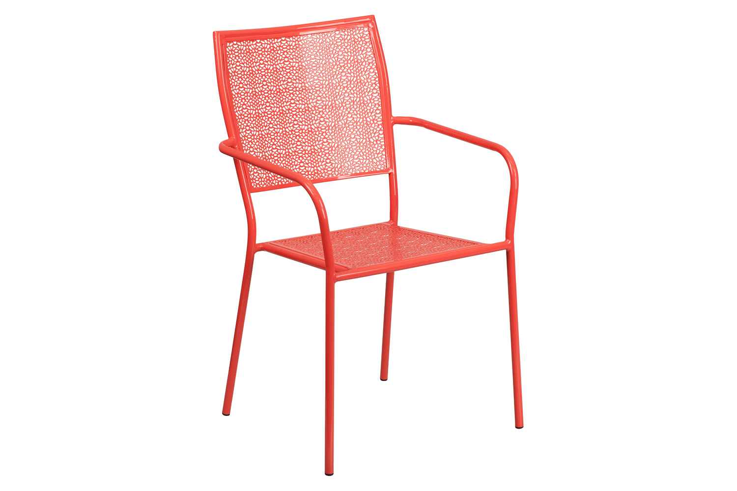 BLNK Oia Commercial Steel Indoor-Outdoor Patio Arm Chair with Square Back - Coral