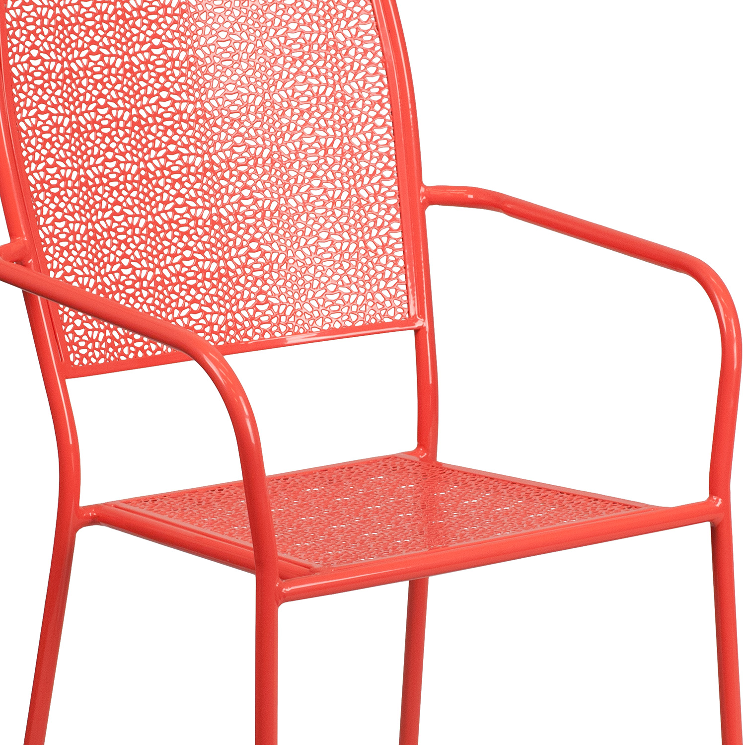 BLNK Oia Commercial Steel Indoor-Outdoor Patio Arm Chair with Square Back - Coral