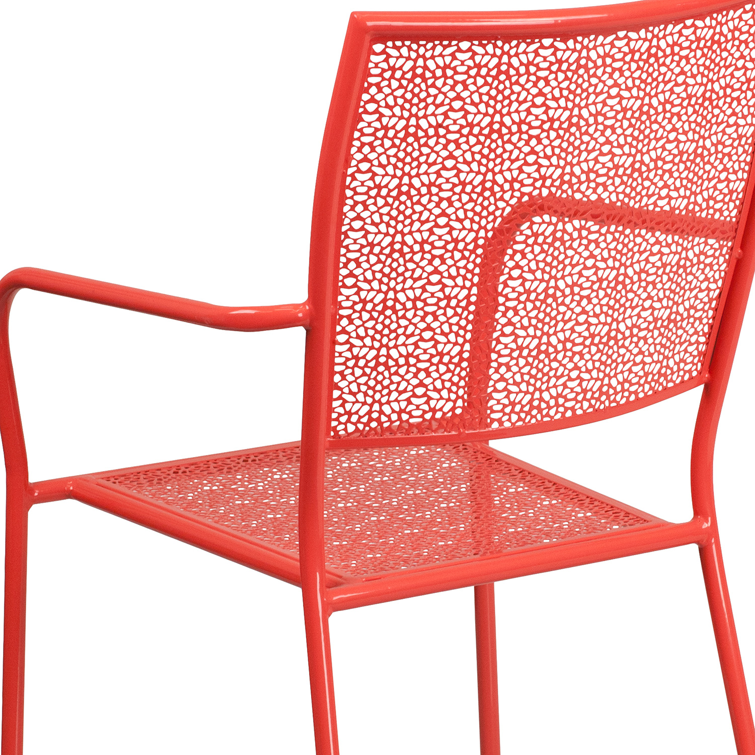 BLNK Oia Commercial Steel Indoor-Outdoor Patio Arm Chair with Square Back - Coral