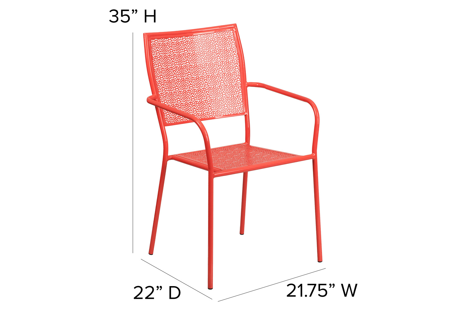 BLNK Oia Commercial Steel Indoor-Outdoor Patio Arm Chair with Square Back - Coral