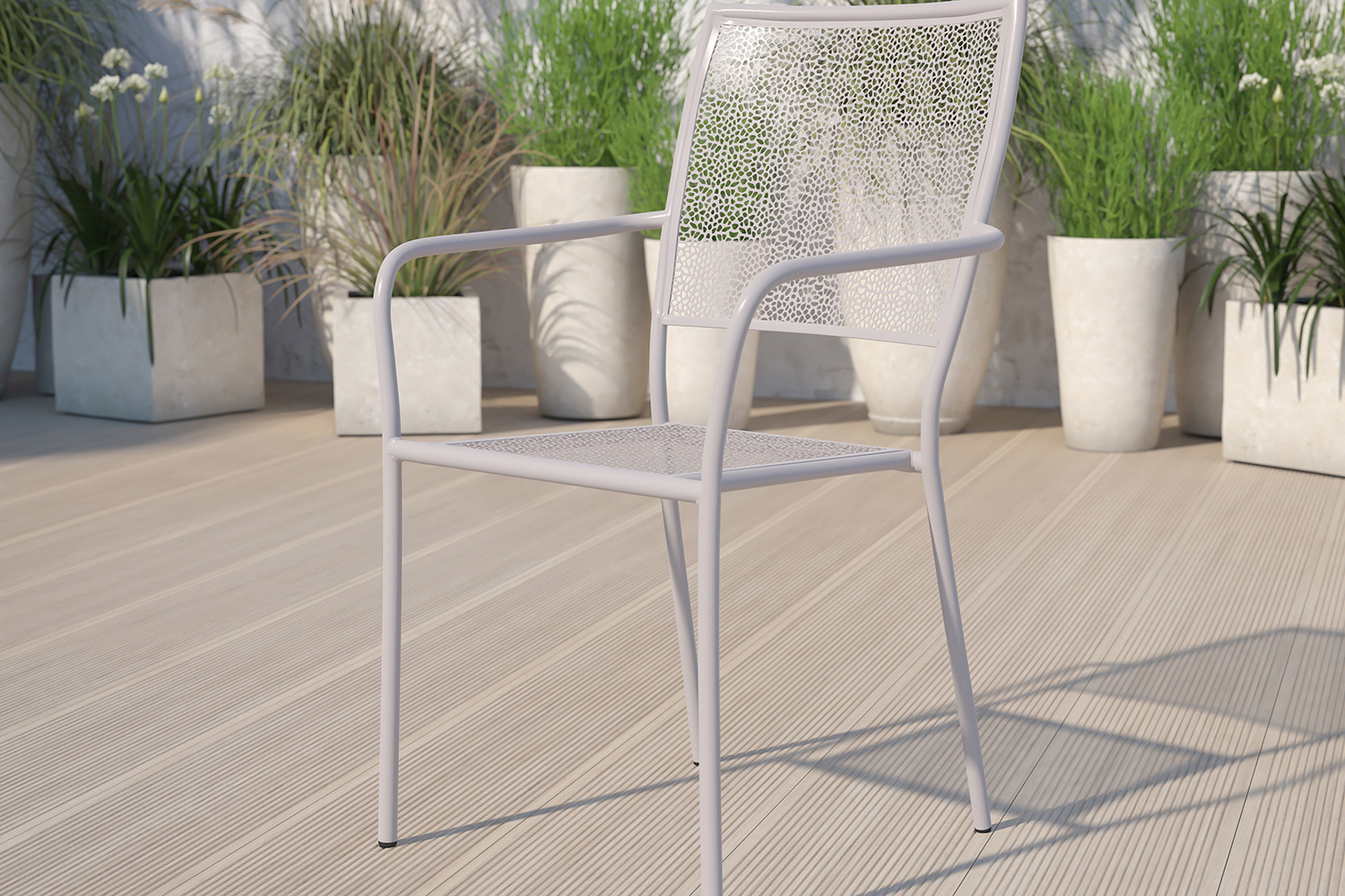 BLNK Oia Commercial Steel Indoor-Outdoor Patio Arm Chair with Square Back