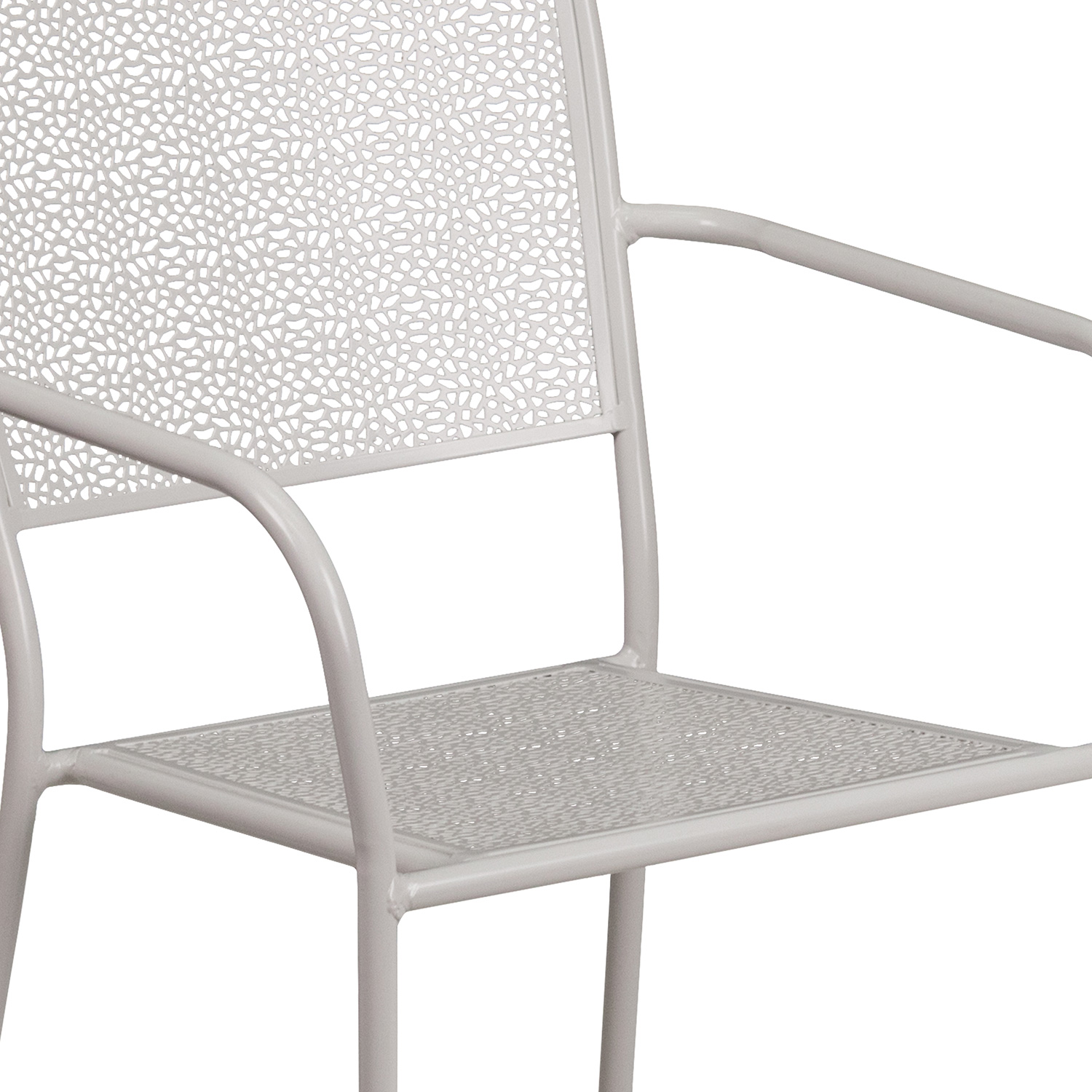 BLNK Oia Commercial Steel Indoor-Outdoor Patio Arm Chair with Square Back - Light Gray