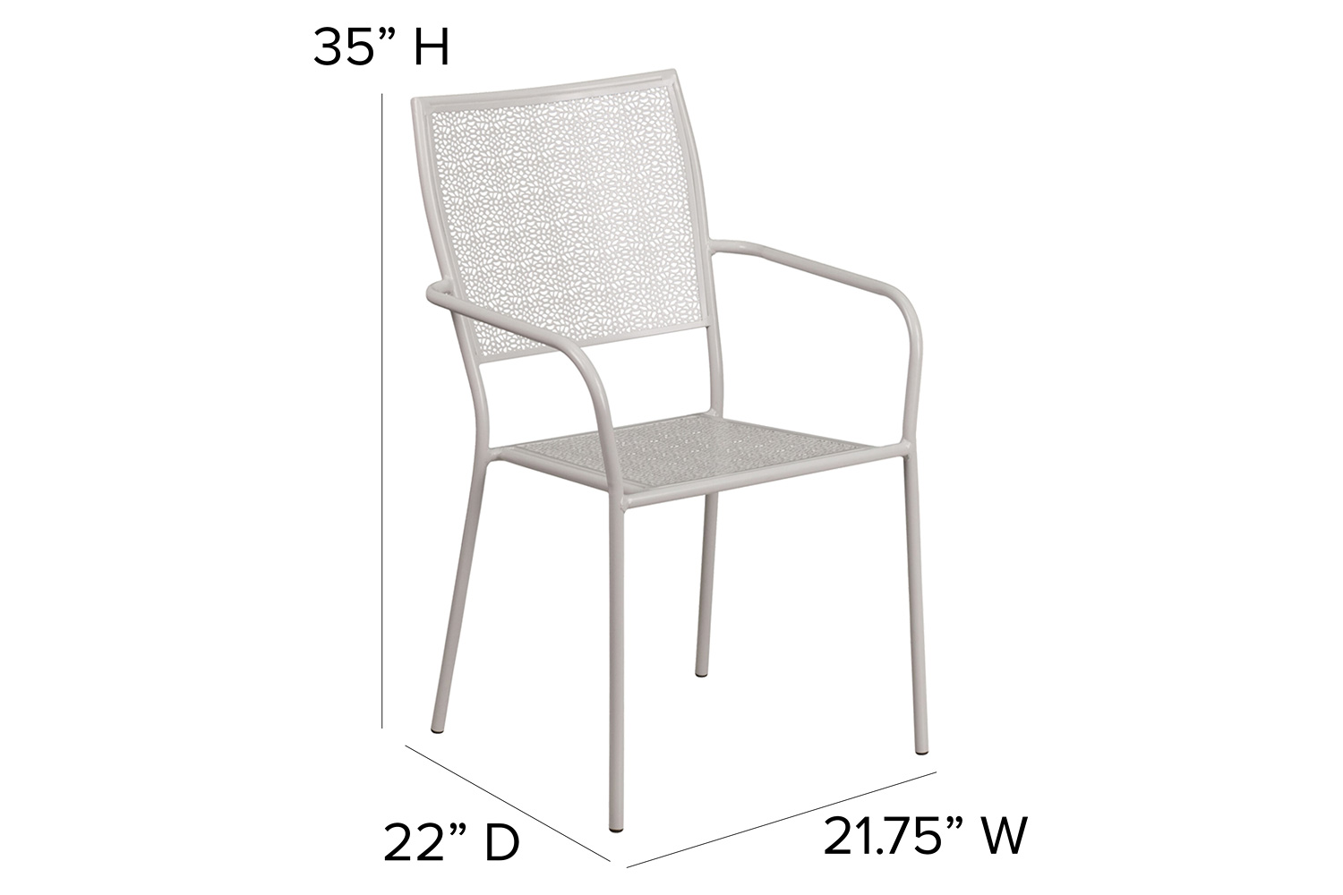 BLNK Oia Commercial Steel Indoor-Outdoor Patio Arm Chair with Square Back - Light Gray