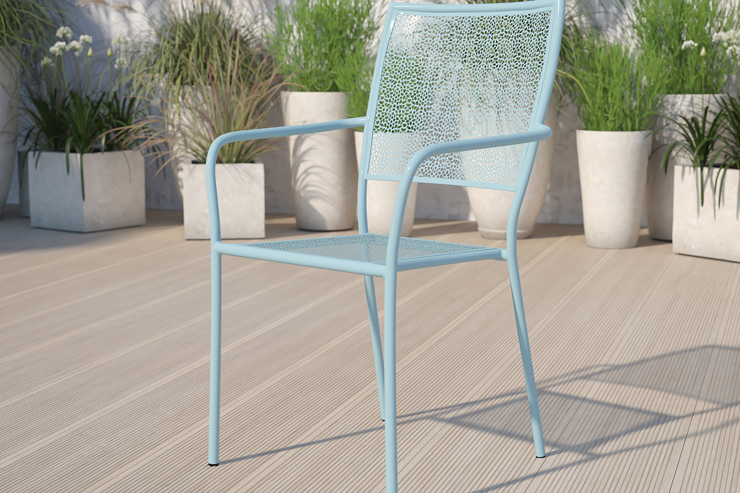 BLNK Oia Commercial Steel Indoor-Outdoor Patio Arm Chair with Square Back