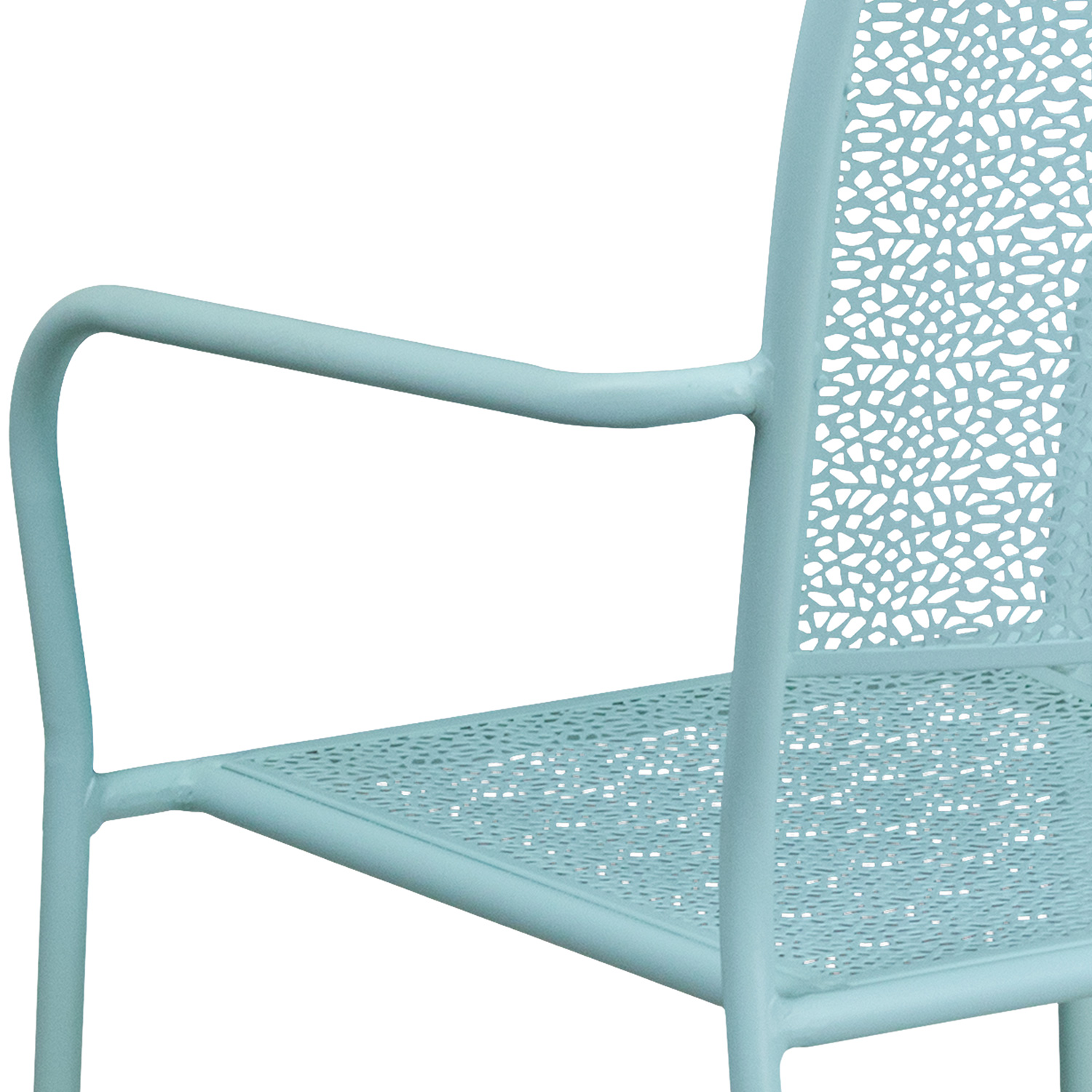 BLNK Oia Commercial Steel Indoor-Outdoor Patio Arm Chair with Square Back - Sky Blue