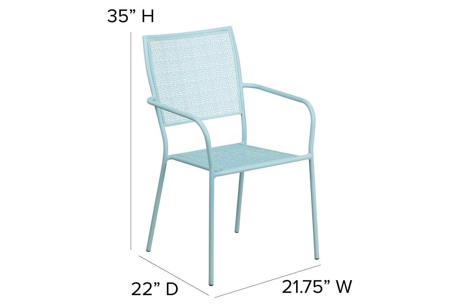 BLNK Oia Commercial Steel Indoor-Outdoor Patio Arm Chair with Square Back - Sky Blue