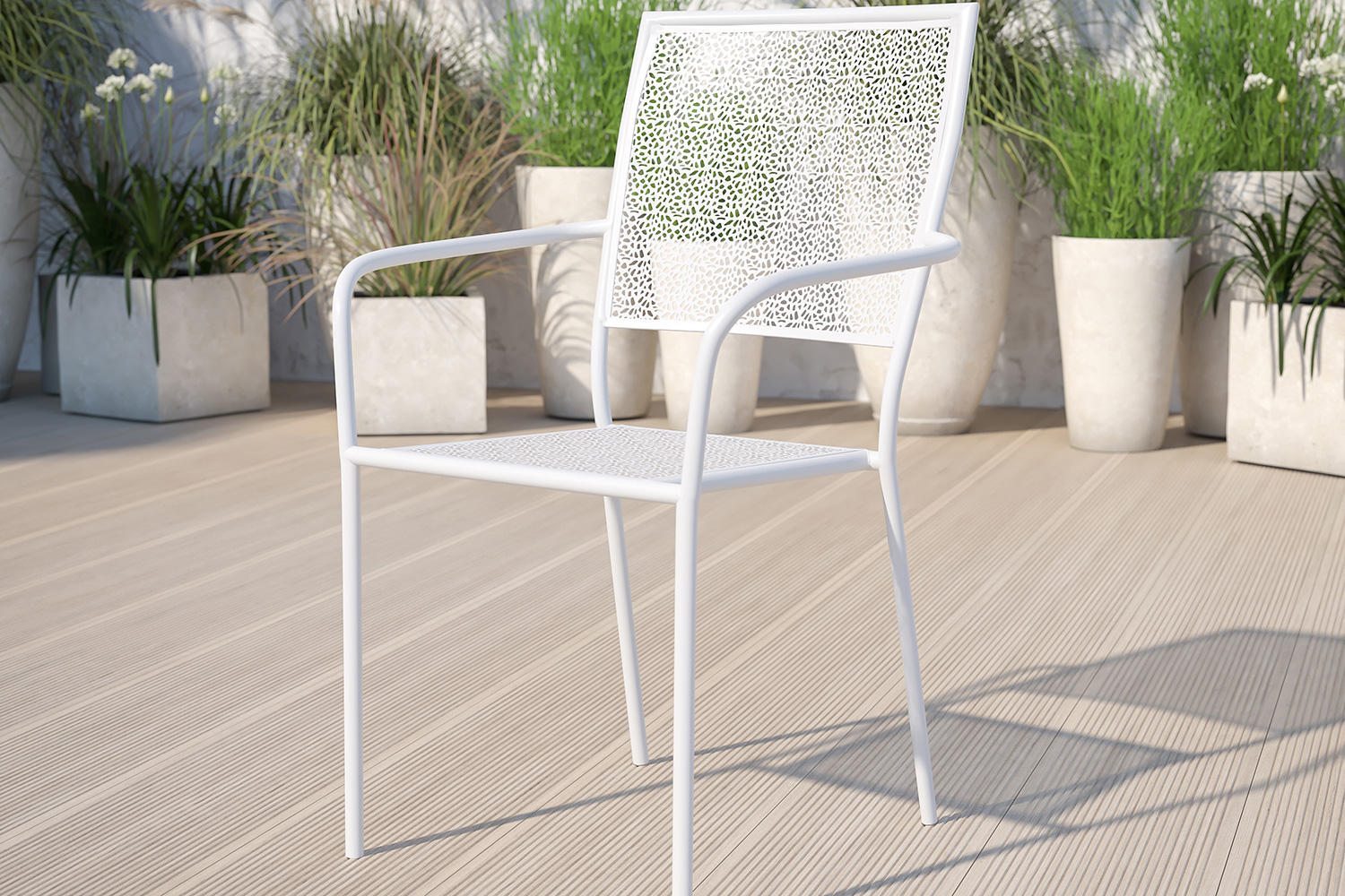 BLNK Oia Commercial Steel Indoor-Outdoor Patio Arm Chair with Square Back