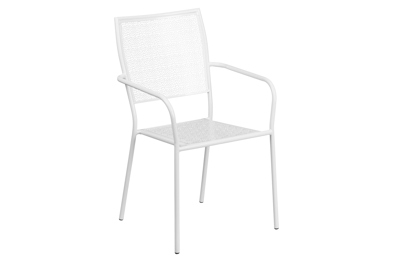 BLNK Oia Commercial Steel Indoor-Outdoor Patio Arm Chair with Square Back - White