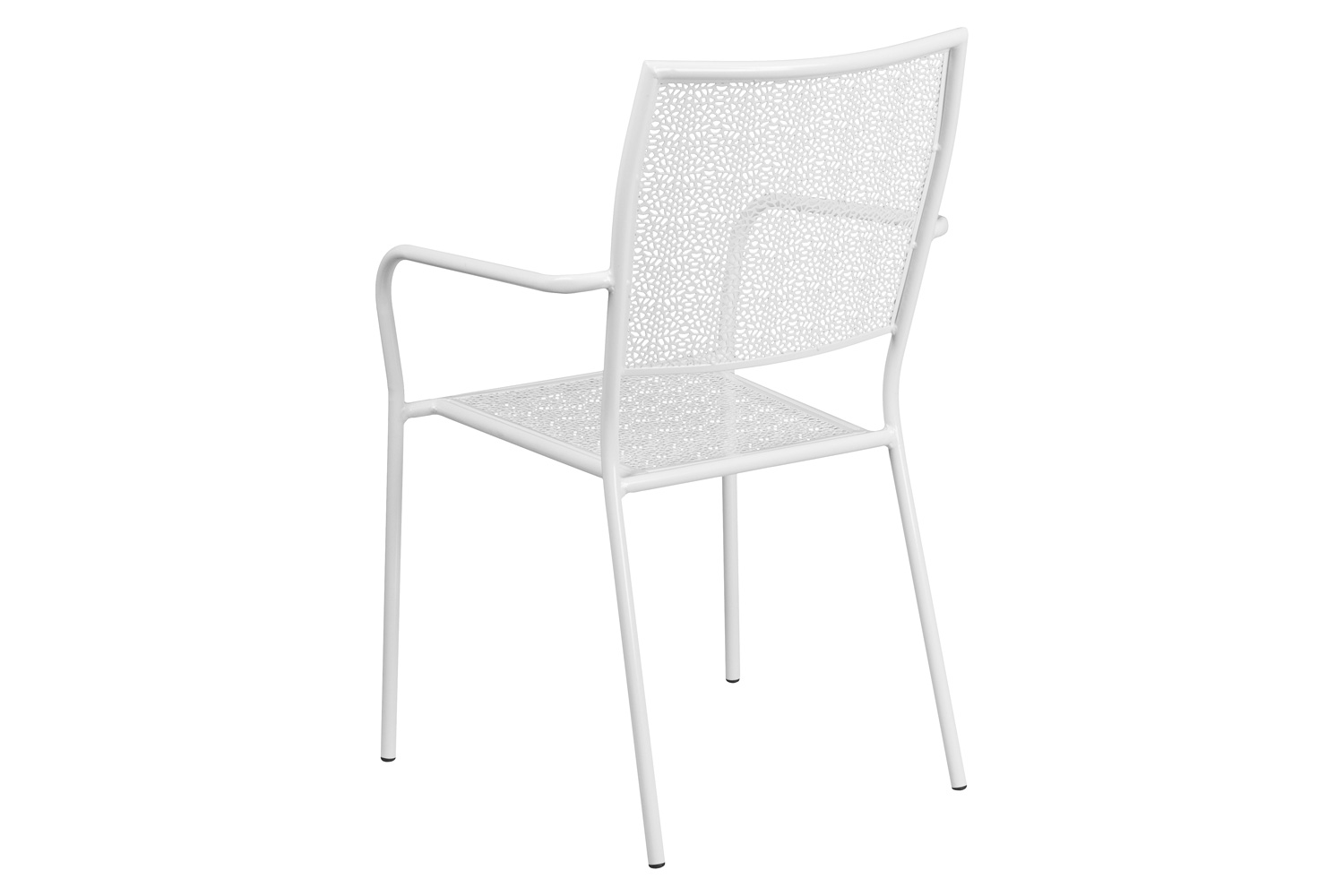 BLNK Oia Commercial Steel Indoor-Outdoor Patio Arm Chair with Square Back - White