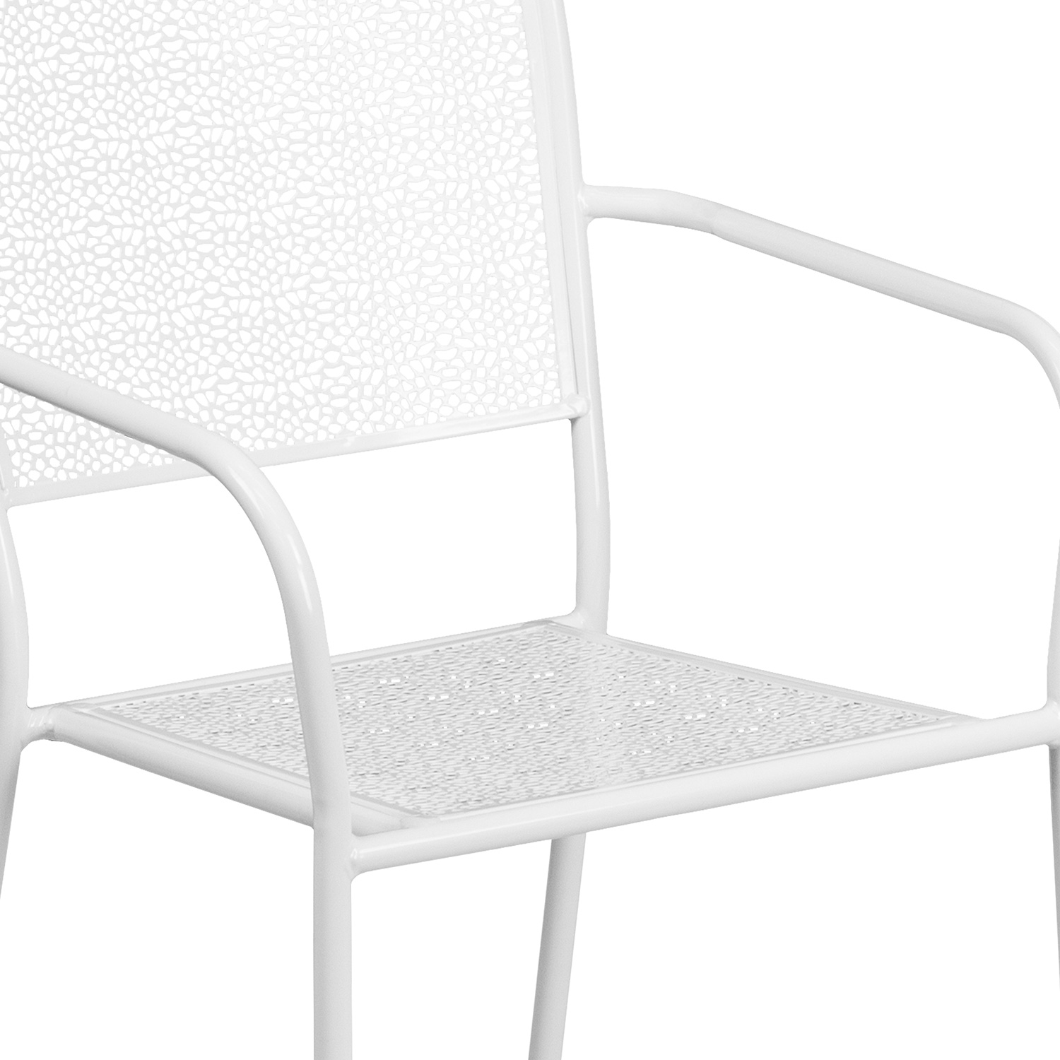 BLNK Oia Commercial Steel Indoor-Outdoor Patio Arm Chair with Square Back - White