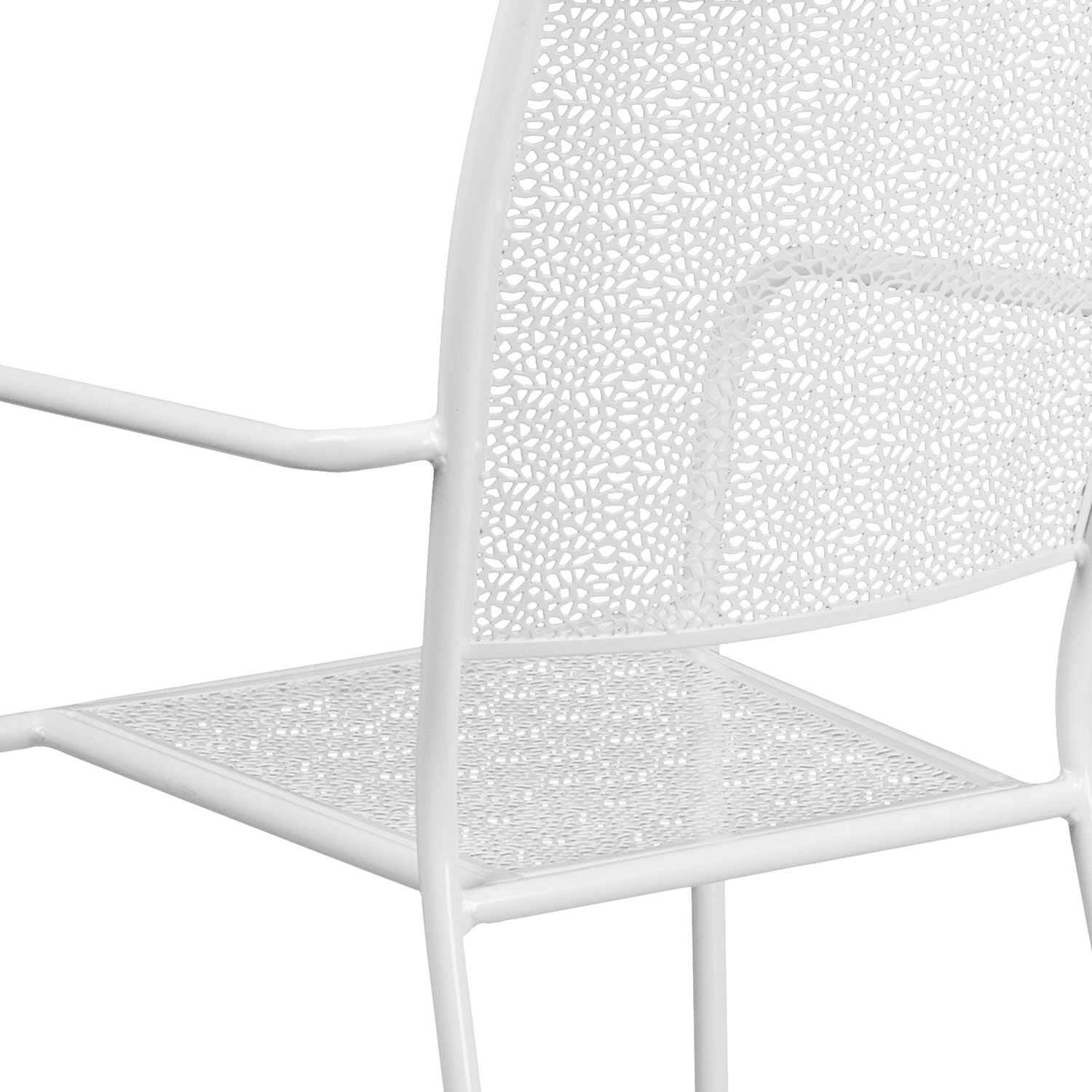 BLNK Oia Commercial Steel Indoor-Outdoor Patio Arm Chair with Square Back - White