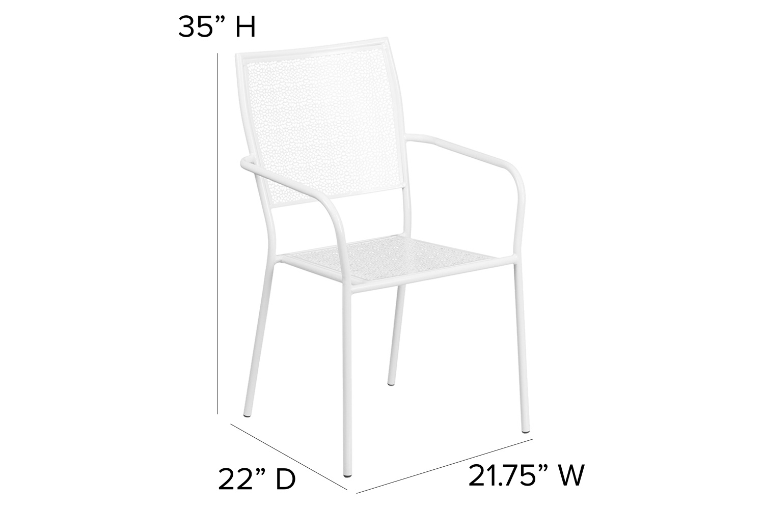 BLNK Oia Commercial Steel Indoor-Outdoor Patio Arm Chair with Square Back - White