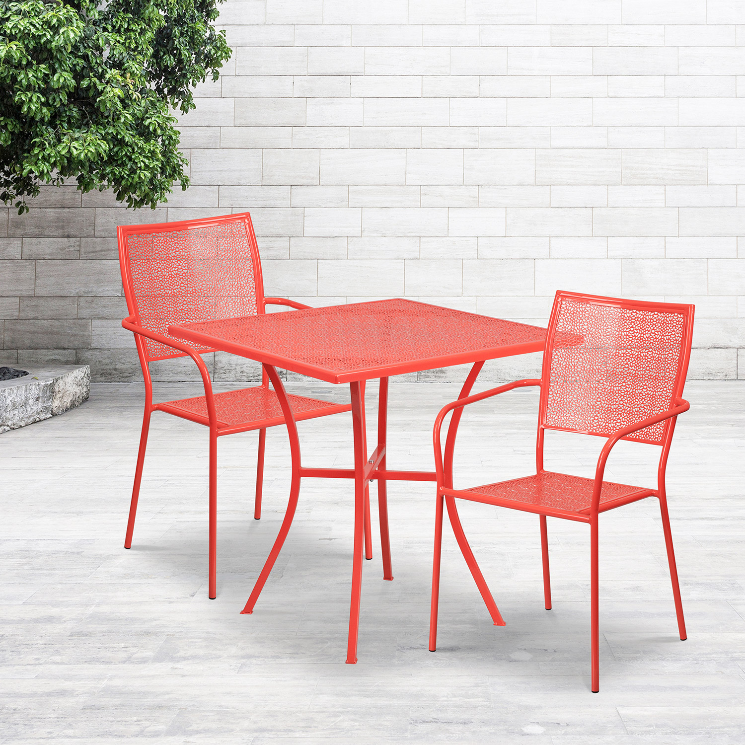 BLNK Oia Commercial Square Steel Indoor-Outdoor Patio Table Set with 2 Square Back Chairs