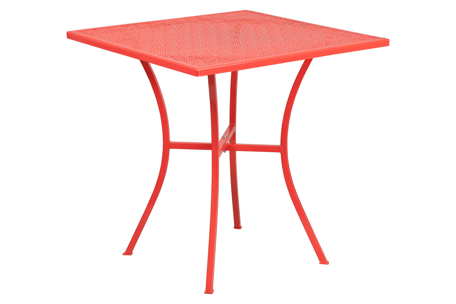 BLNK Oia Commercial Square Steel Indoor-Outdoor Patio Table Set with 2 Square Back Chairs - Coral, 28"W