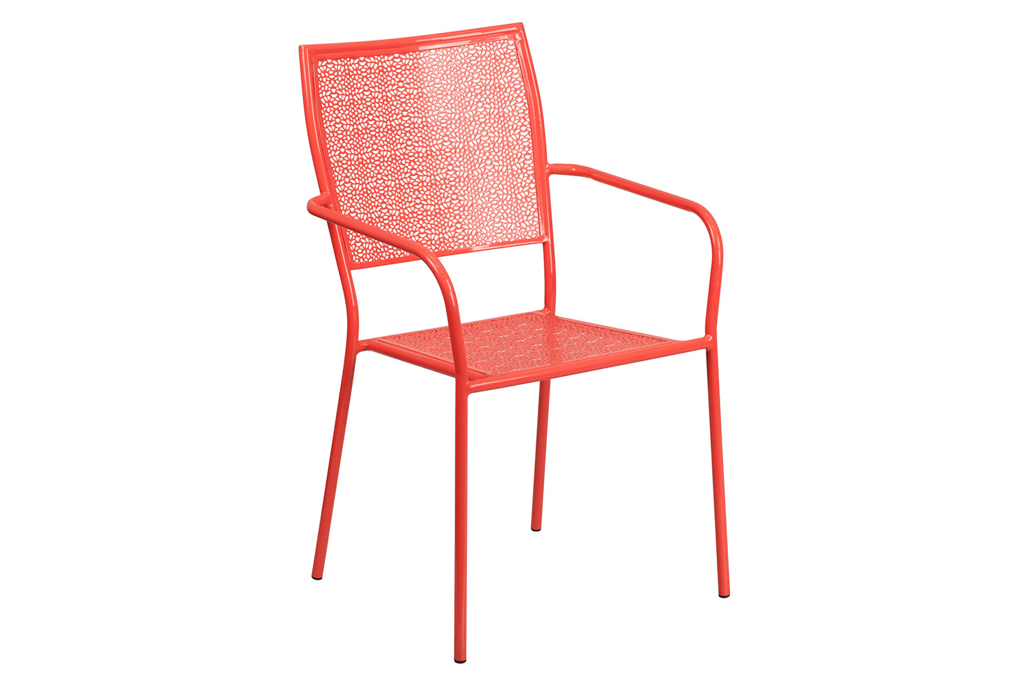 BLNK Oia Commercial Square Steel Indoor-Outdoor Patio Table Set with 2 Square Back Chairs - Coral, 28"W