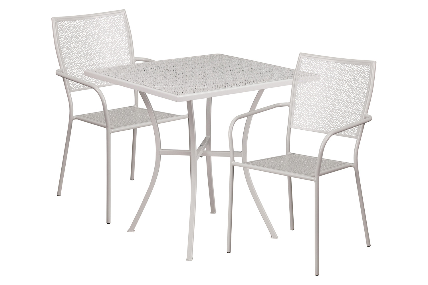 BLNK™ Oia Commercial Square Steel Indoor-Outdoor Patio Table Set with 2 Square Back Chairs - Light Gray, 28"W