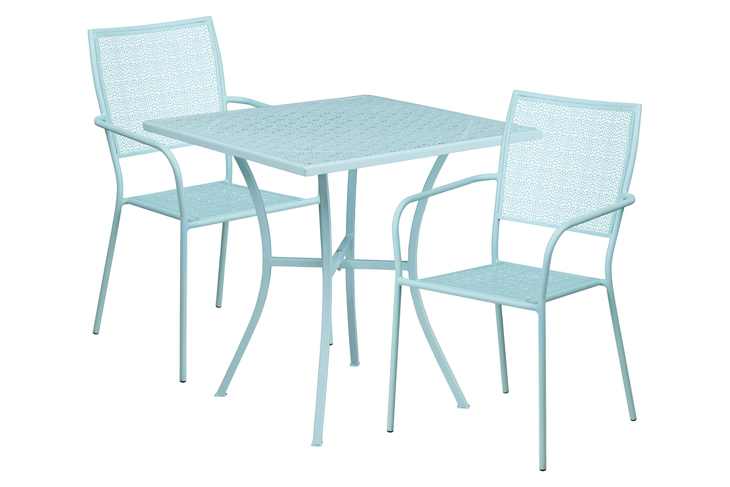 BLNK™ Oia Commercial Square Steel Indoor-Outdoor Patio Table Set with 2 Square Back Chairs - Sky Blue, 28"W