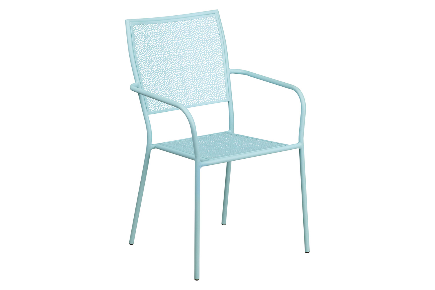 BLNK™ Oia Commercial Square Steel Indoor-Outdoor Patio Table Set with 2 Square Back Chairs - Sky Blue, 28"W