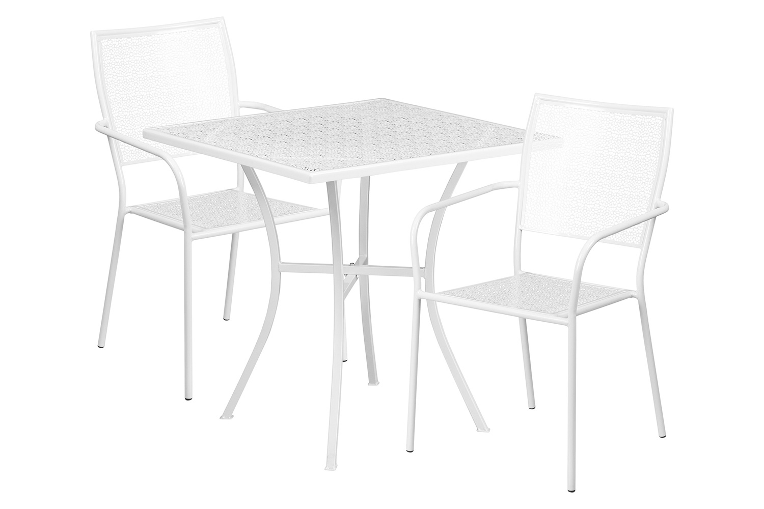 BLNK Oia Commercial Square Steel Indoor-Outdoor Patio Table Set with 2 Square Back Chairs - White, 28"W