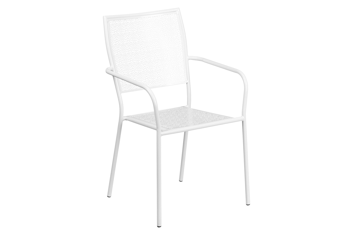 BLNK Oia Commercial Square Steel Indoor-Outdoor Patio Table Set with 2 Square Back Chairs - White, 28"W