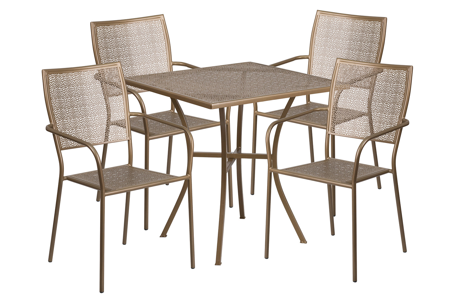 BLNK Oia Commercial Square Steel Indoor-Outdoor Patio Table Set with 4 Square Back Chairs - Gold, 28"W